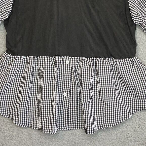 Womens Academia Whimsigoth 4XL Black & White Gingham Plaid Stretch Top Blouse - Picture 3 of 8